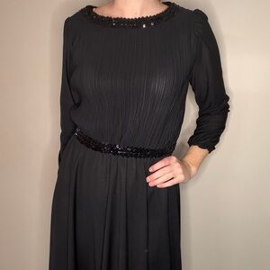 Vintage Black Dress Slip Dress with Sequin Details